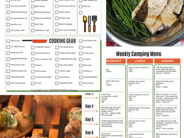 Quick Start Guide for camp cooking showing meals